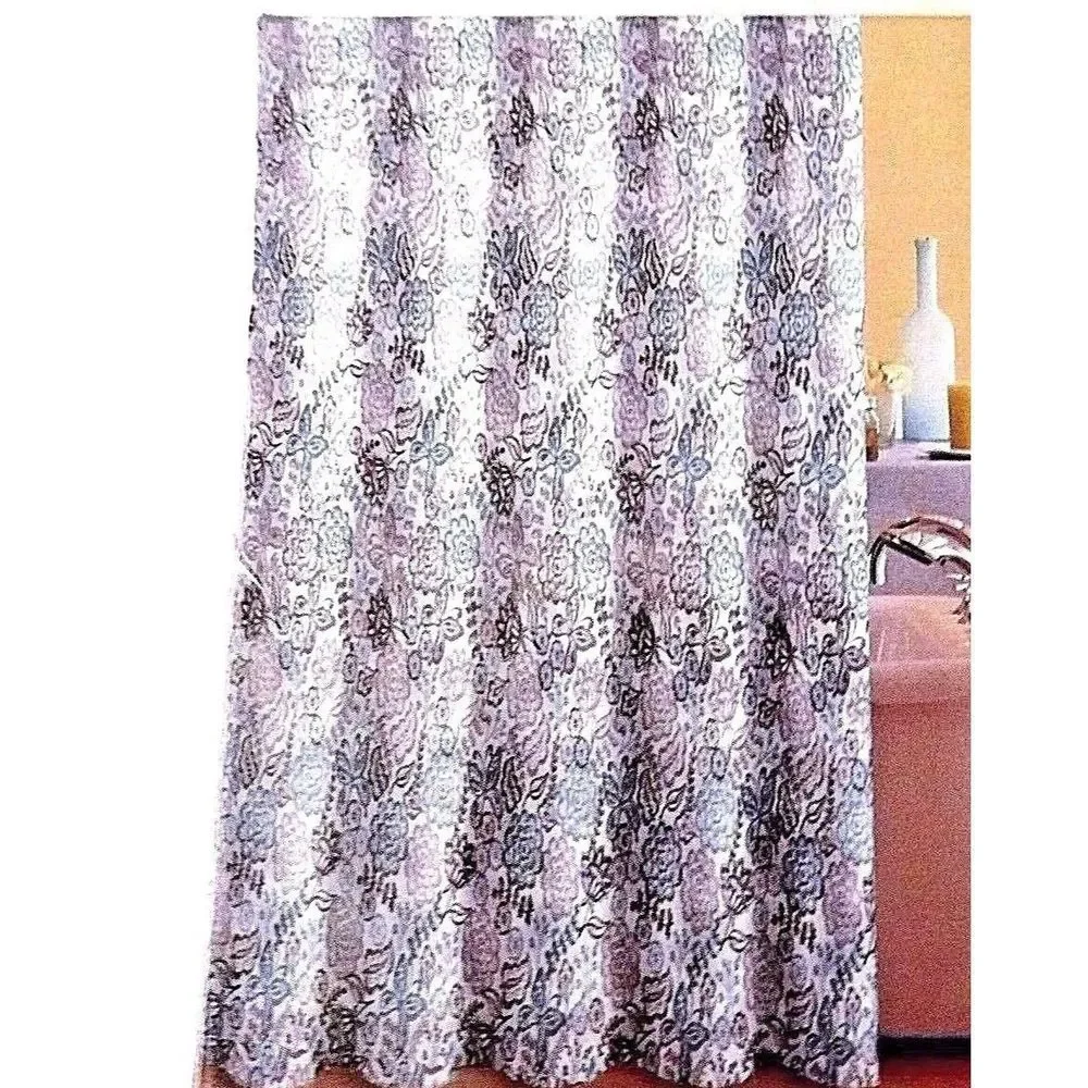Butterfly Floral Shower Curtain with Hooks Purple Blue on White Bath Polyester